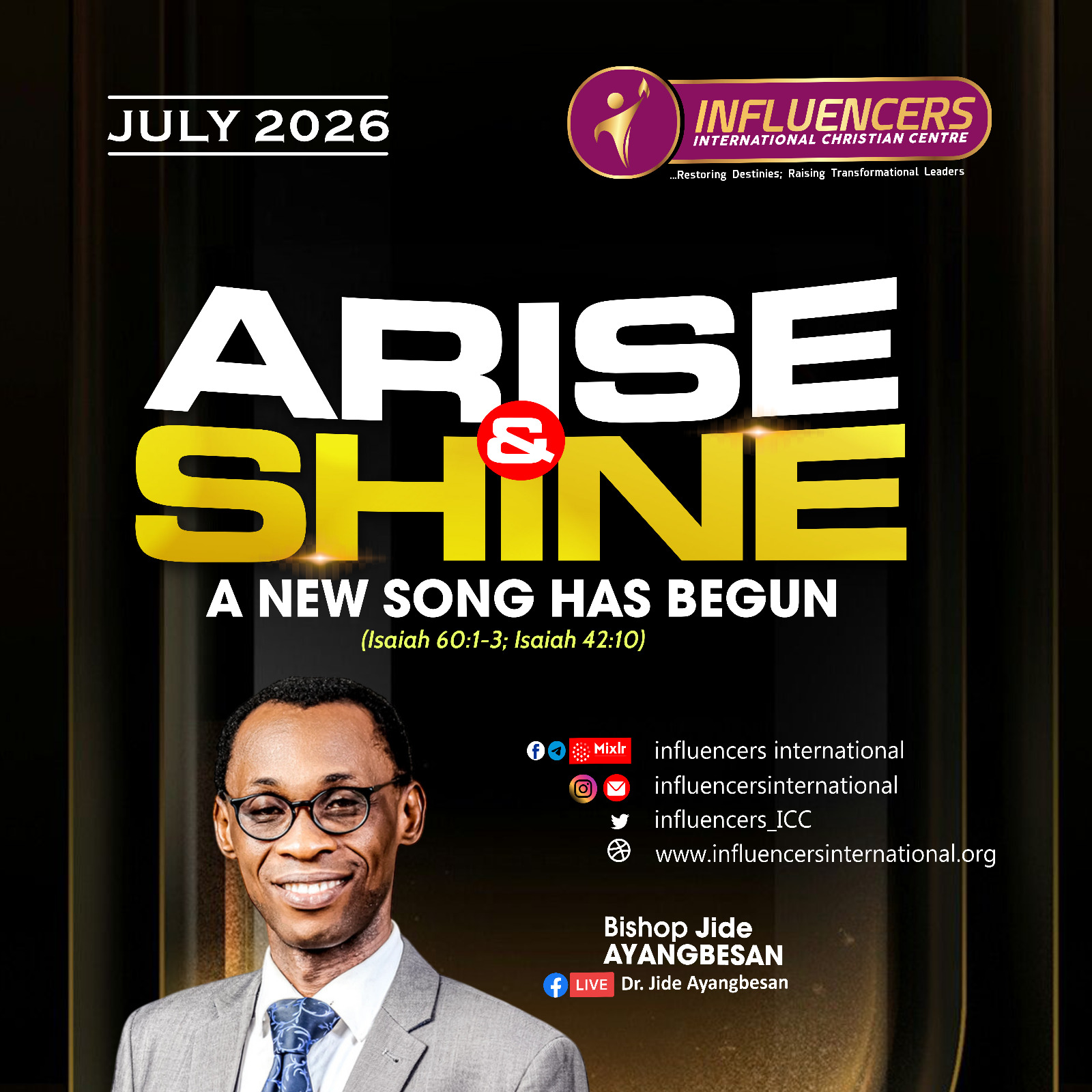 July 2026 Arise & Shine monthly theme flyer.